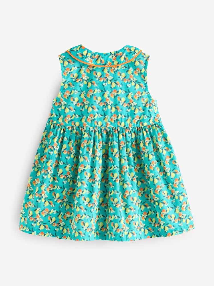 Teal Blue Printed Sleeveless Collar Summer Dress (3mths-10yrs) - Image 6 of 8