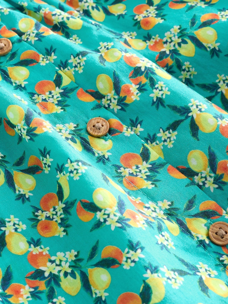 Teal Blue Printed Sleeveless Collar Summer Dress (3mths-10yrs) - Image 8 of 8