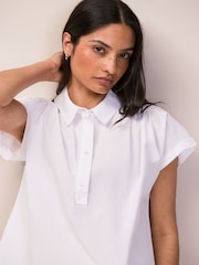 Ro&Zo White Cotton Poplin Gathered Shoulder Shirt - Image 1 of 4
