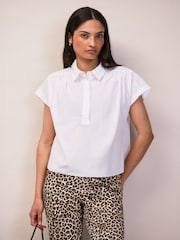 Ro&Zo White Cotton Poplin Gathered Shoulder Shirt - Image 3 of 4