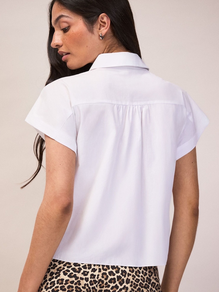 Ro&Zo White Cotton Poplin Gathered Shoulder Shirt - Image 4 of 4