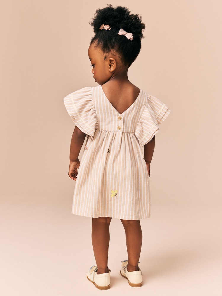 Neutral Stripe Angel Sleeve Summer Dress (3mths-8yrs) - Image 3 of 9