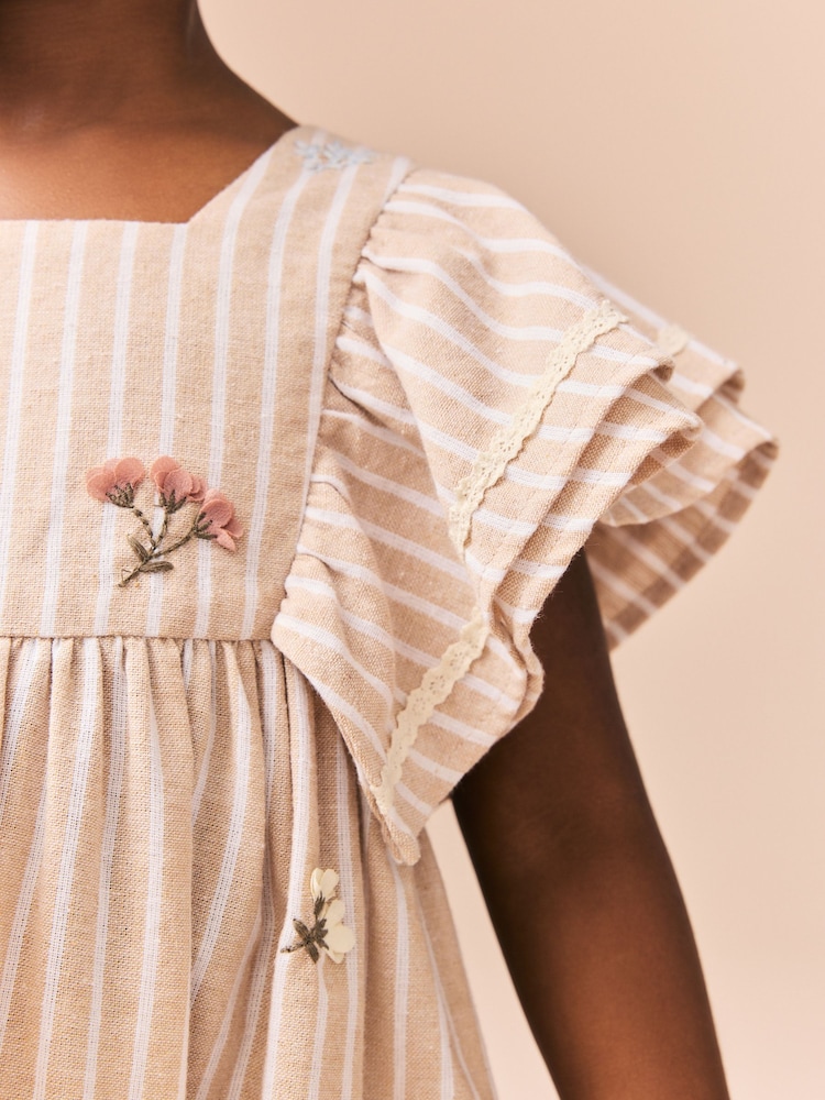 Neutral Stripe Angel Sleeve Summer Dress (3mths-8yrs) - Image 4 of 9
