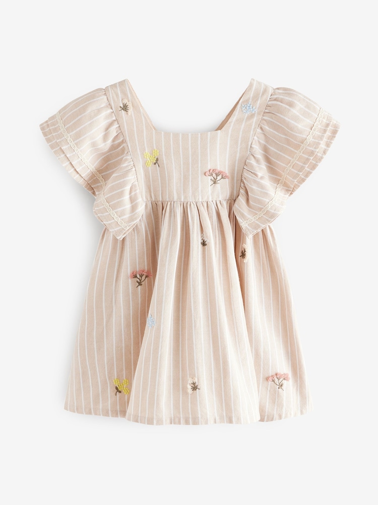 Neutral Stripe Angel Sleeve Summer Dress (3mths-8yrs) - Image 5 of 9
