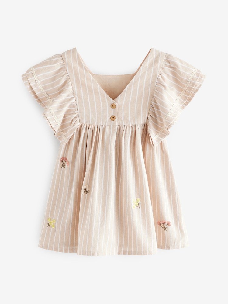 Neutral Stripe Angel Sleeve Summer Dress (3mths-8yrs) - Image 6 of 9