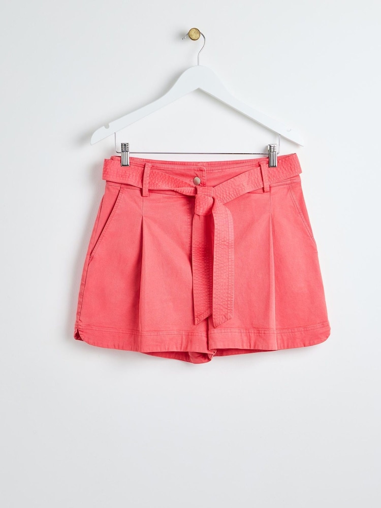 Oliver Bonas Coral Pink Tie Waist Shorts - Image 1 of 5 Oliver Bonas Coral Pink Tie Waist Shorts - Image 1 of 5