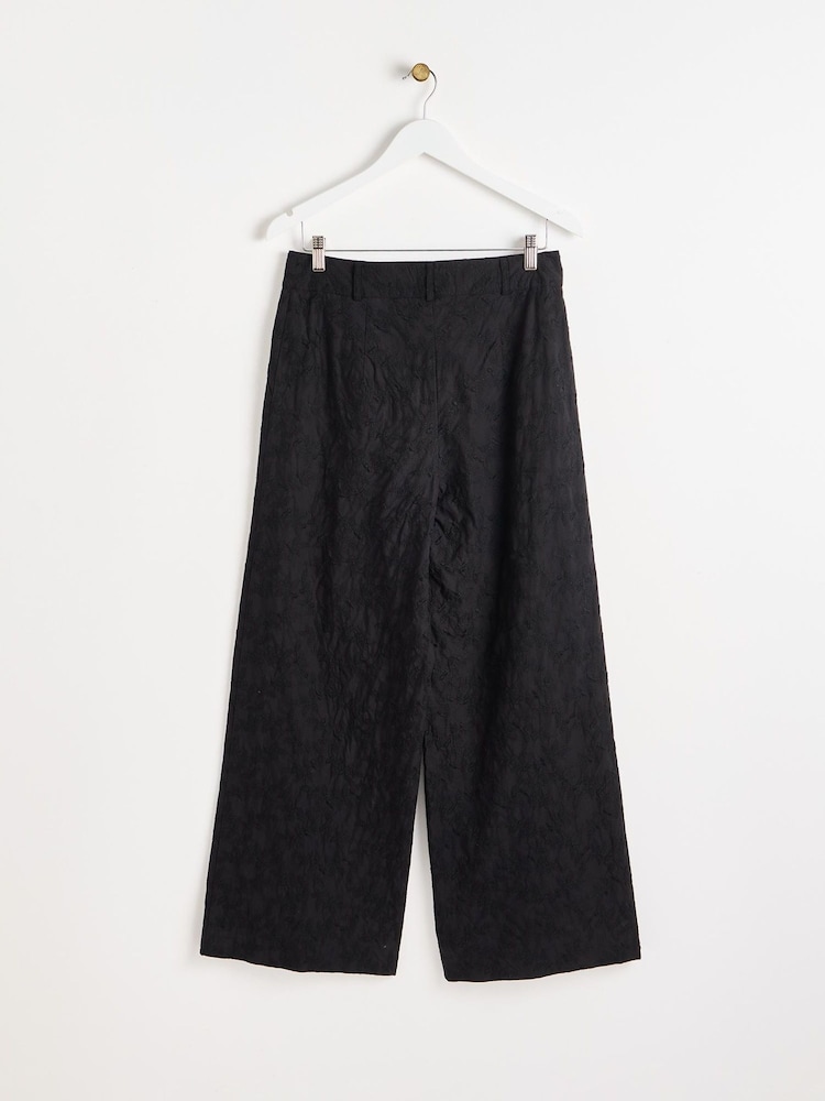 Oliver Bonas Black Broderie Wide Leg 100% Cotton Trousers - Image 2 of 5