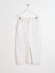 Oliver Bonas White Contrast Stitch 100% Cotton Midi Skirt - Image 4 of 9
