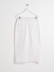 Oliver Bonas White Contrast Stitch 100% Cotton Midi Skirt - Image 5 of 9