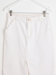Oliver Bonas White Contrast Stitch 100% Cotton Midi Skirt - Image 6 of 9