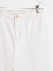 Oliver Bonas White Contrast Stitch 100% Cotton Midi Skirt - Image 7 of 9