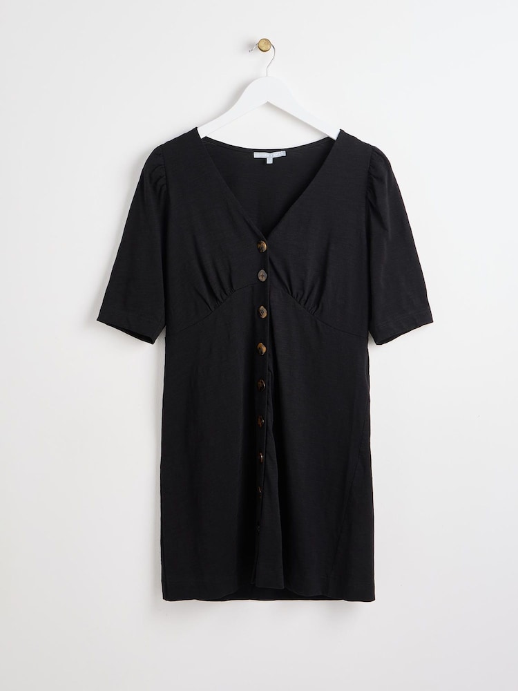 Oliver Bonas Black Button Up Jersey 100% Cotton Dress - Image 1 of 6