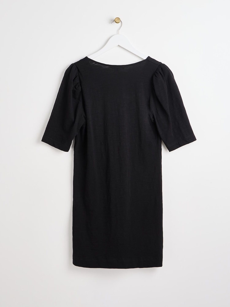 Oliver Bonas Black Button Up Jersey 100% Cotton Dress - Image 2 of 6