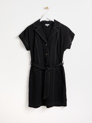 Oliver Bonas Black Contrast Stitch Utility Mini Dress - Image 1 of 6