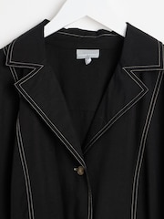 Oliver Bonas Black Contrast Stitch Utility Mini Dress - Image 3 of 6