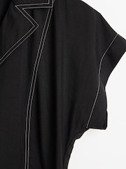 Oliver Bonas Black Contrast Stitch Utility Mini Dress - Image 4 of 6