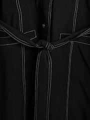 Oliver Bonas Black Contrast Stitch Utility Mini Dress - Image 5 of 6