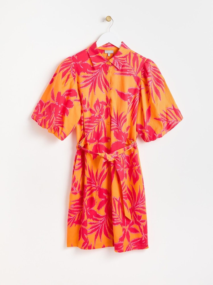 Oliver Bonas Orange Shadow Floral Mini Shirt Dress - Image 1 of 6 Oliver Bonas Orange Shadow Floral Mini Shirt Dress - Image 1 of 6