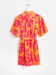 Oliver Bonas Orange Shadow Floral Mini Shirt Dress - Image 2 of 6