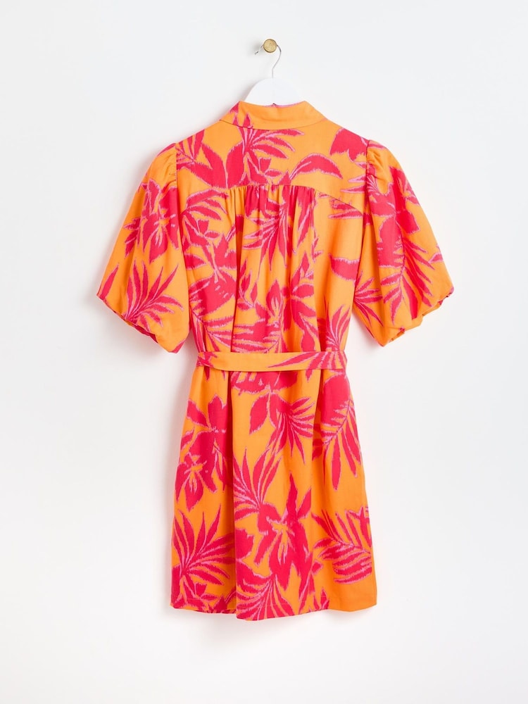 Oliver Bonas Orange Shadow Floral Mini Shirt Dress - Image 2 of 6 Oliver Bonas Orange Shadow Floral Mini Shirt Dress - Image 2 of 6