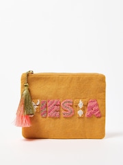 Oliver Bonas Orange Fiesta Beaded Zipped 100% Cotton Pouch - Image 1 of 6