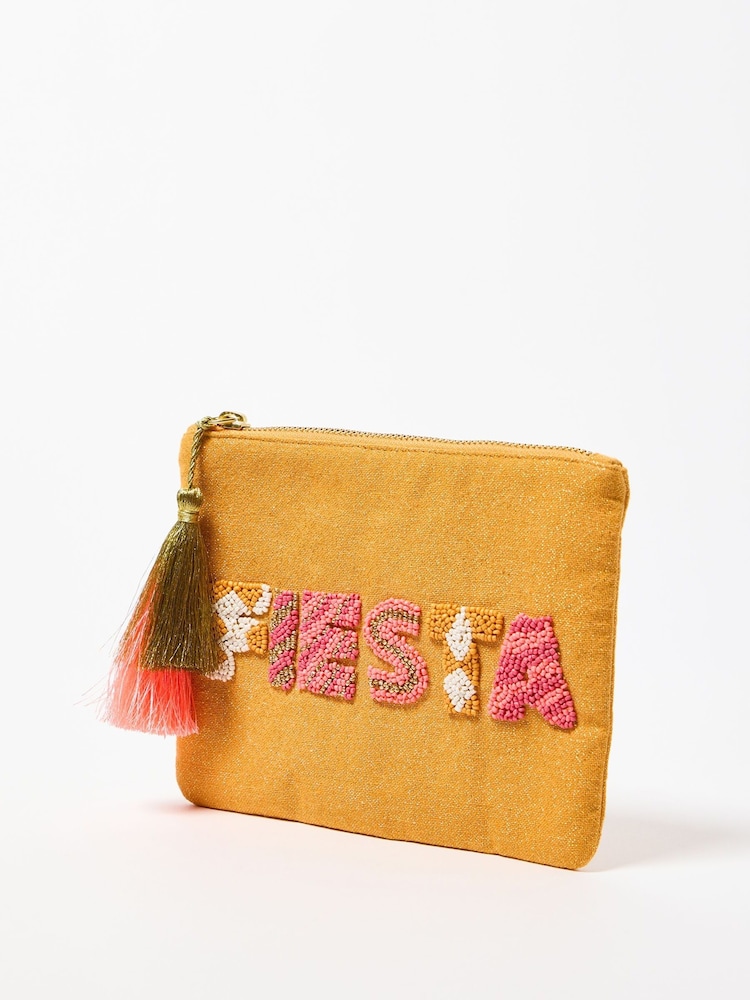 Oliver Bonas Orange Fiesta Beaded Zipped 100% Cotton Pouch - Image 2 of 6