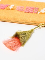 Oliver Bonas Orange Fiesta Beaded Zipped 100% Cotton Pouch - Image 6 of 6