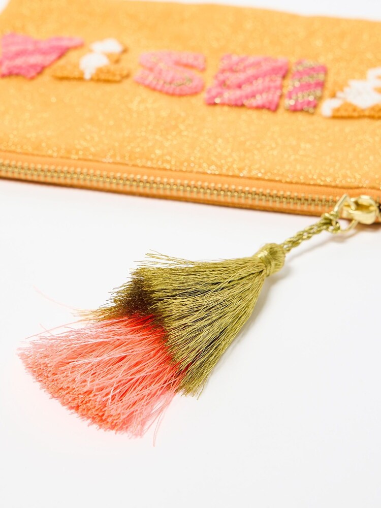 Oliver Bonas Orange Fiesta Beaded Zipped 100% Cotton Pouch - Image 6 of 6