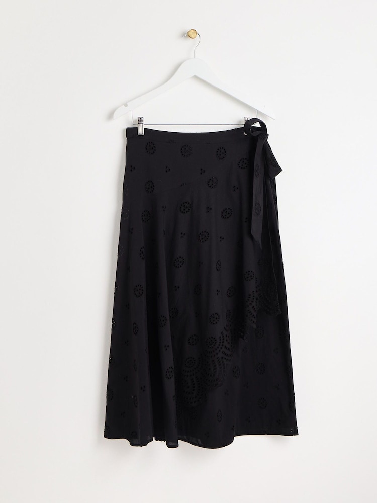 Oliver Bonas Black 100% Cotton Broderie Midi Skirt - Image 1 of 6 Oliver Bonas Black 100% Cotton Broderie Midi Skirt - Image 1 of 6