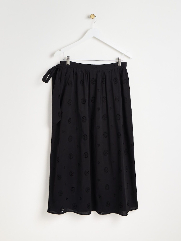Oliver Bonas Black 100% Cotton Broderie Midi Skirt - Image 2 of 6 Oliver Bonas Black 100% Cotton Broderie Midi Skirt - Image 2 of 6