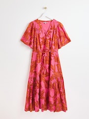 Oliver Bonas Pink Shadow Floral Midi Dress - Image 1 of 1