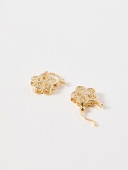 Oliver Bonas Gold Tone Flower Hoop Earrings - Image 2 of 5