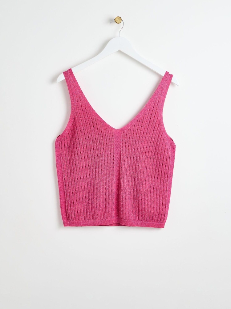 Oliver Bonas Pink Sparkle Knitted Vest Top - Image 1 of 5
