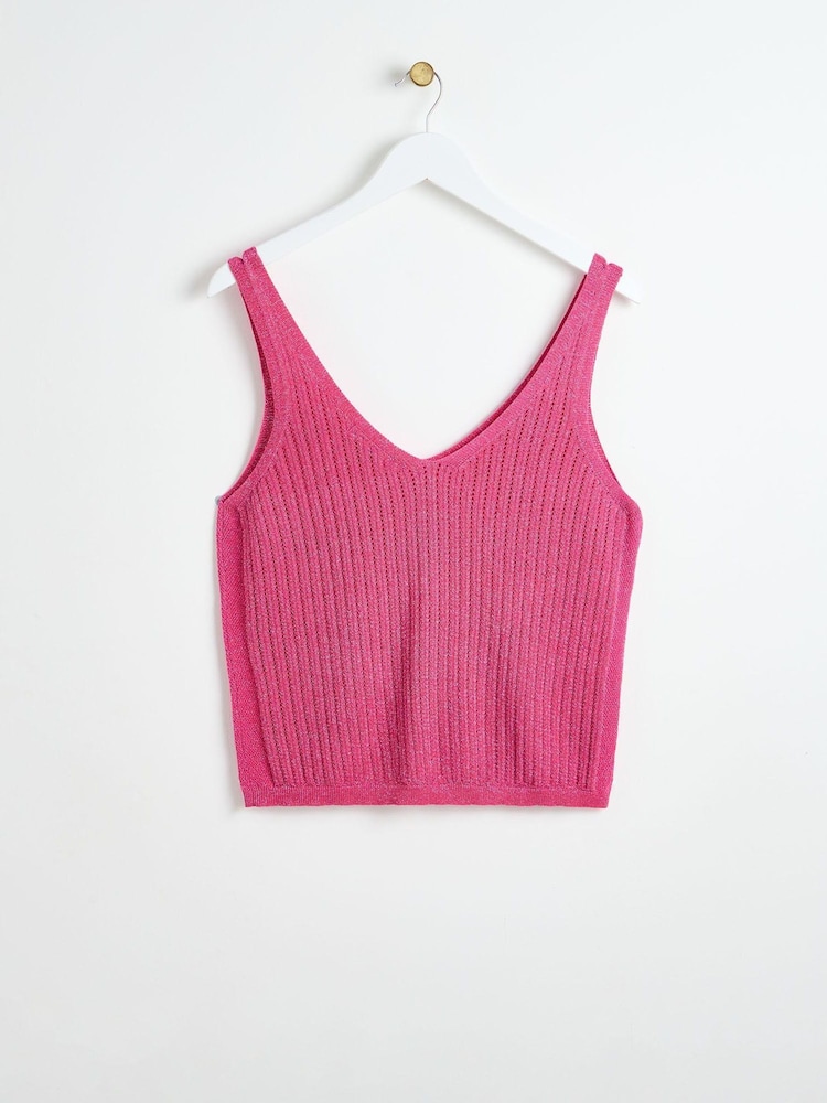 Oliver Bonas Pink Sparkle Knitted Vest Top - Image 2 of 5