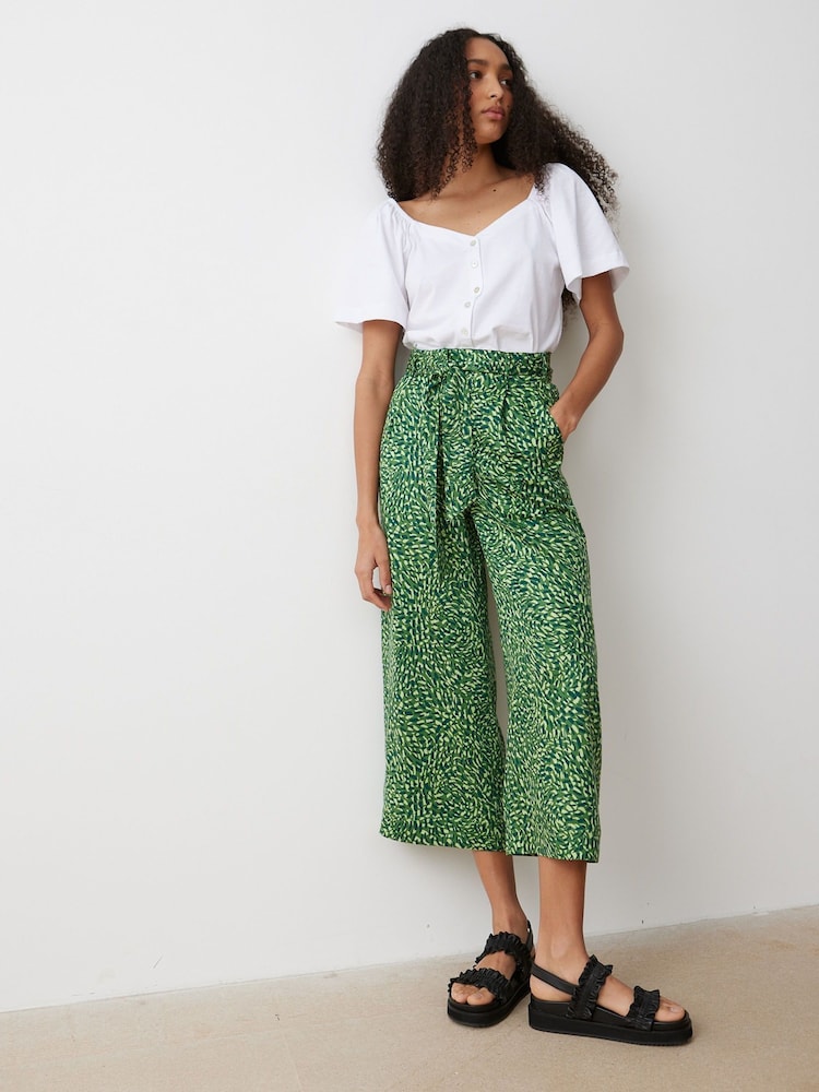 Oliver Bonas Light Green Palm Print Culotte Trousers - Image 2 of 9
