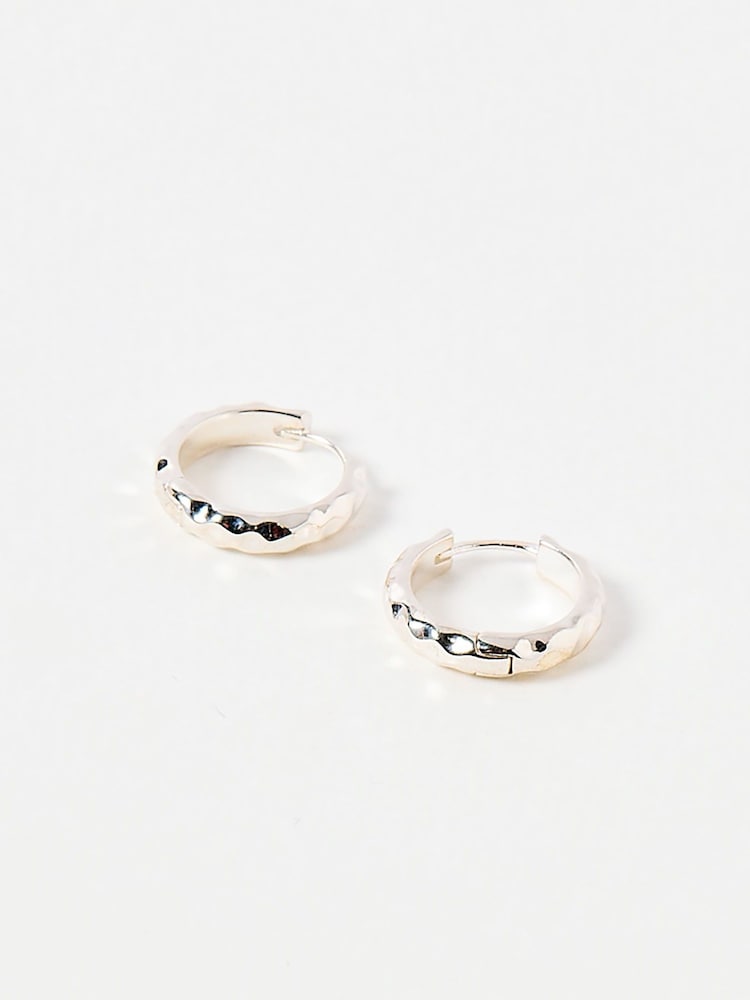 Oliver Bonas Silver Tone Efa Hammered Huggie Earrings - Image 1 of 4