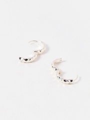 Oliver Bonas Silver Tone Efa Hammered Huggie Earrings - Image 2 of 4