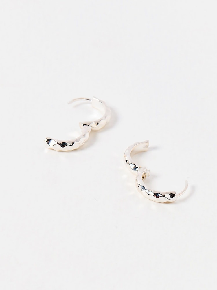 Oliver Bonas Silver Tone Efa Hammered Huggie Earrings - Image 2 of 4