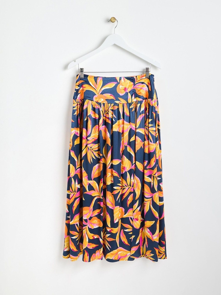Oliver Bonas Blue Tropical Floral Midi Skirt - Image 1 of 5 Oliver Bonas Blue Tropical Floral Midi Skirt - Image 1 of 5