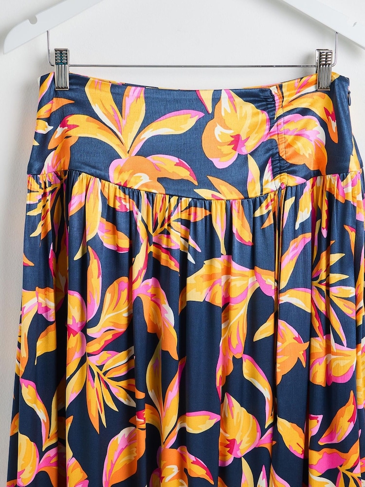 Oliver Bonas Blue Tropical Floral Midi Skirt - Image 2 of 5 Oliver Bonas Blue Tropical Floral Midi Skirt - Image 2 of 5