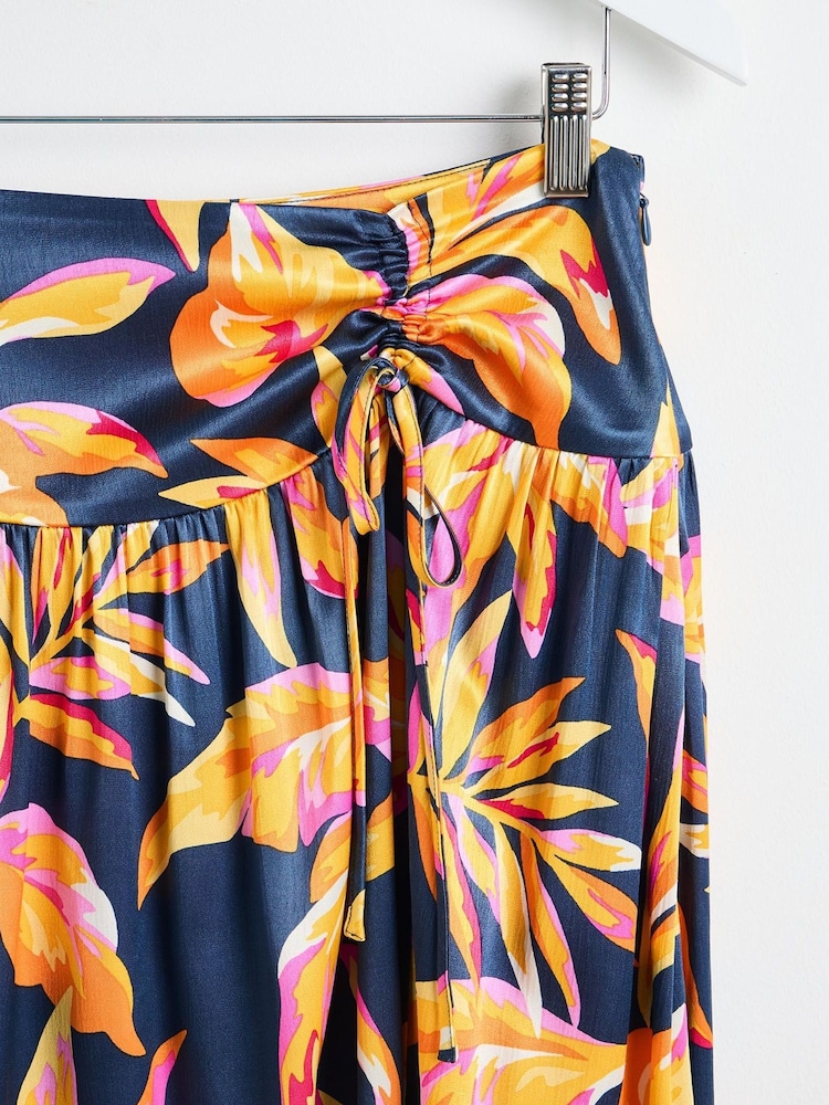 Oliver Bonas Blue Tropical Floral Midi Skirt - Image 5 of 5 Oliver Bonas Blue Tropical Floral Midi Skirt - Image 5 of 5