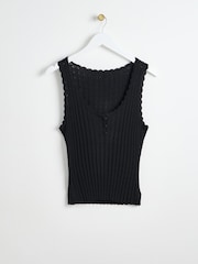 Oliver Bonas Black Pointelle Stitch Knitted Vest Top - Image 1 of 4