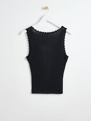 Oliver Bonas Black Pointelle Stitch Knitted Vest Top - Image 2 of 4