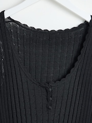 Oliver Bonas Black Pointelle Stitch Knitted Vest Top - Image 3 of 4