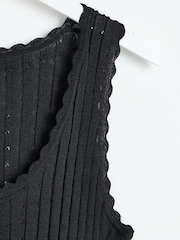 Oliver Bonas Black Pointelle Stitch Knitted Vest Top - Image 4 of 4