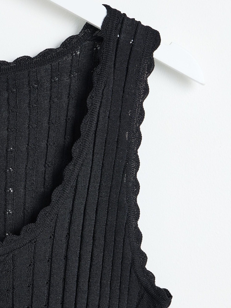 Oliver Bonas Black Pointelle Stitch Knitted Vest Top - Image 4 of 4 Oliver Bonas Black Pointelle Stitch Knitted Vest Top - Image 4 of 4