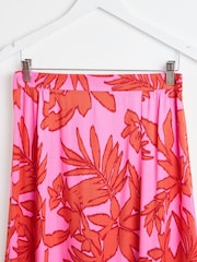 Oliver Bonas Pink Palm Print Tiered Midi Skirt - Image 3 of 5