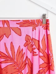Oliver Bonas Pink Palm Print Tiered Midi Skirt - Image 4 of 5