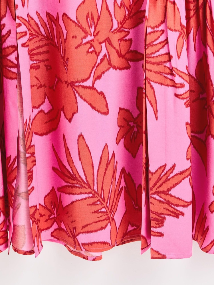 Oliver Bonas Pink Palm Print Tiered Midi Skirt - Image 5 of 5 Oliver Bonas Pink Palm Print Tiered Midi Skirt - Image 5 of 5