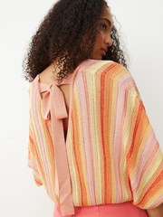 Oliver Bonas Orange Stripe Knitted Batwing Top - Image 2 of 8